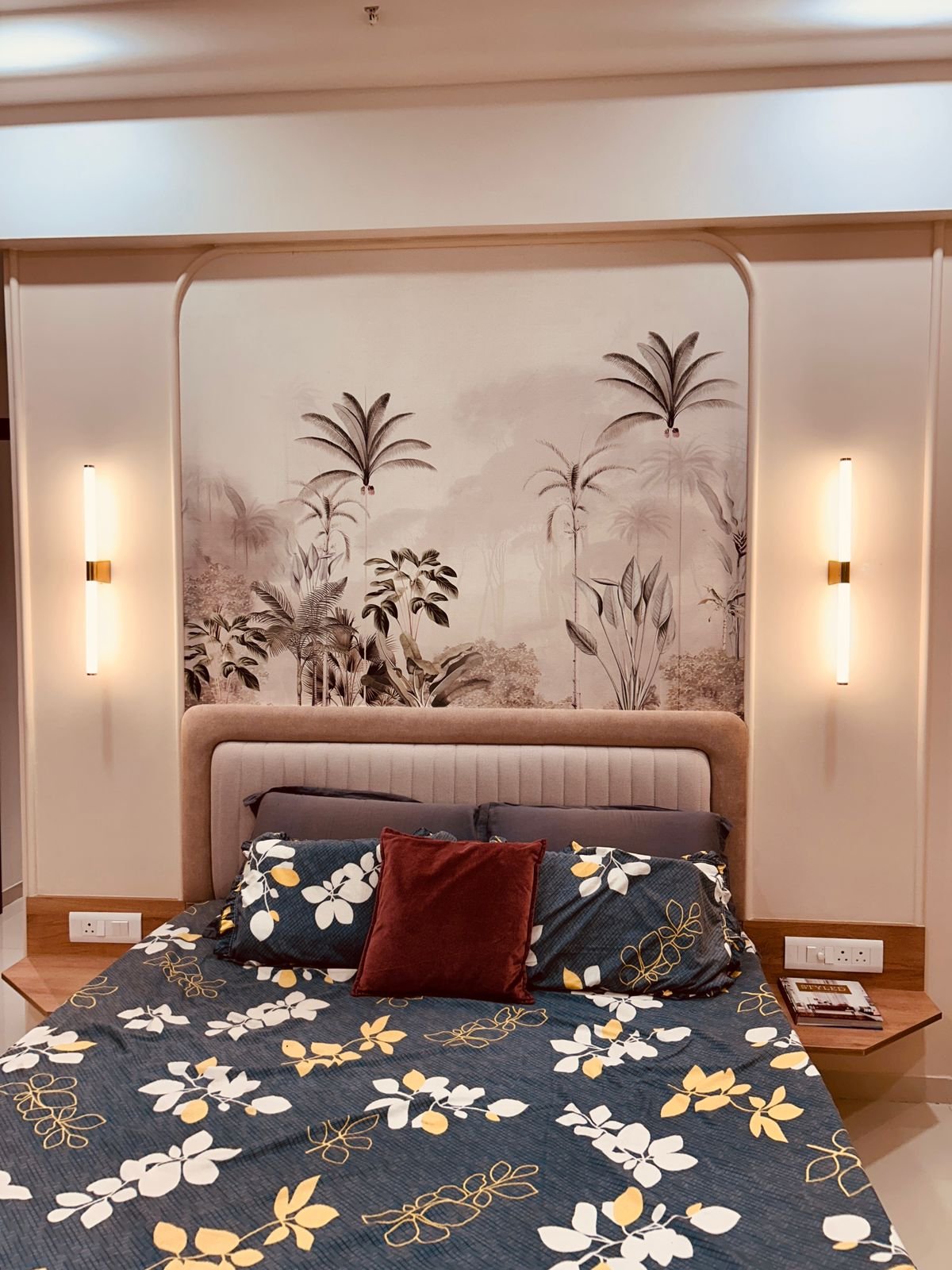 Luxury bedroom interior with upholstered wall detailing by Doric & Co. Pune